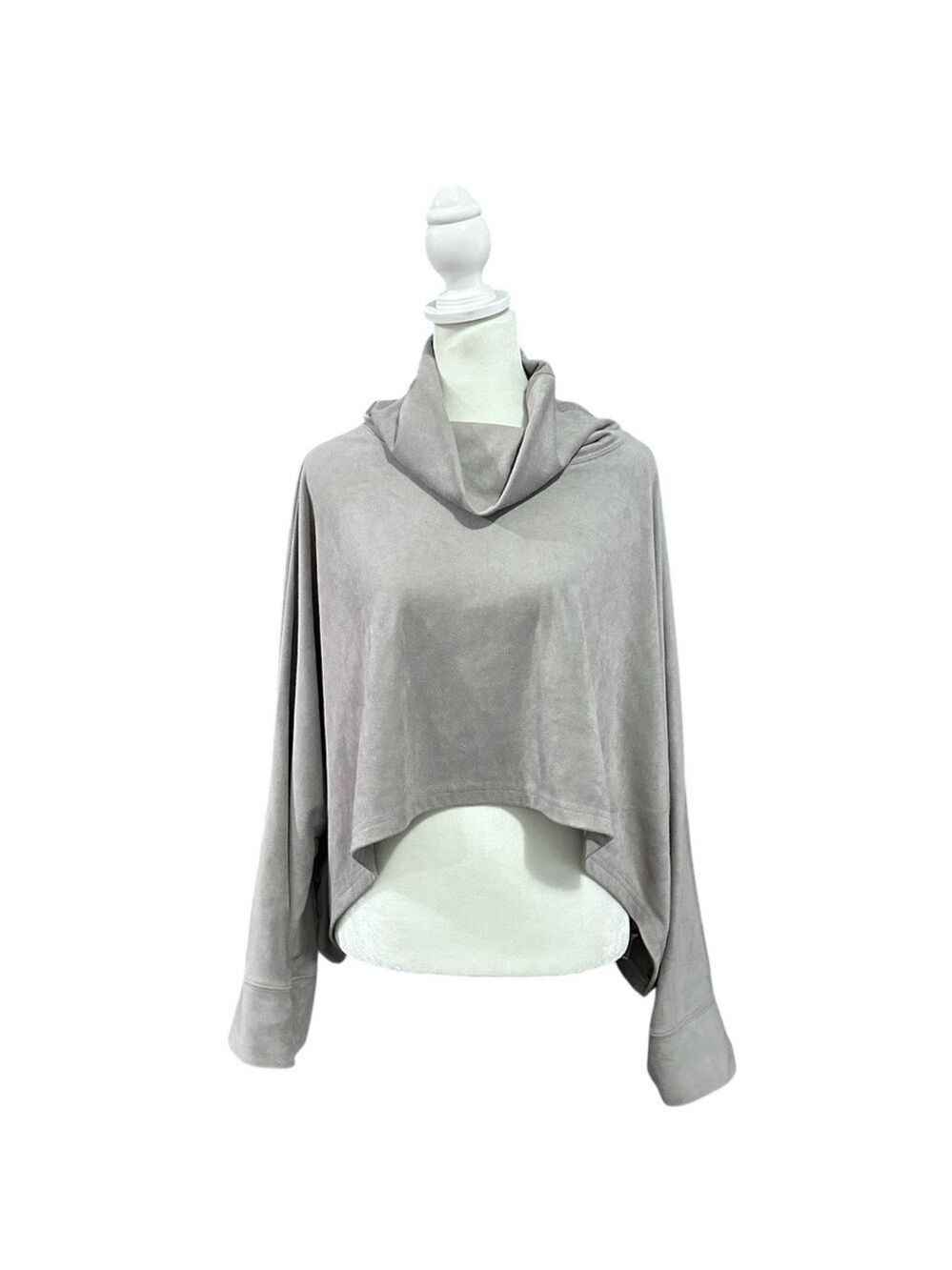 Lime & Vine Faux Suede Solid Asymmetrical Cowl Neck Crop Top Gray Size Small